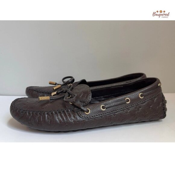 Auth Louis Vuitton Gloria Brown Monogram Leather Loafers EU N37 US 6 - Picture 11 of 12